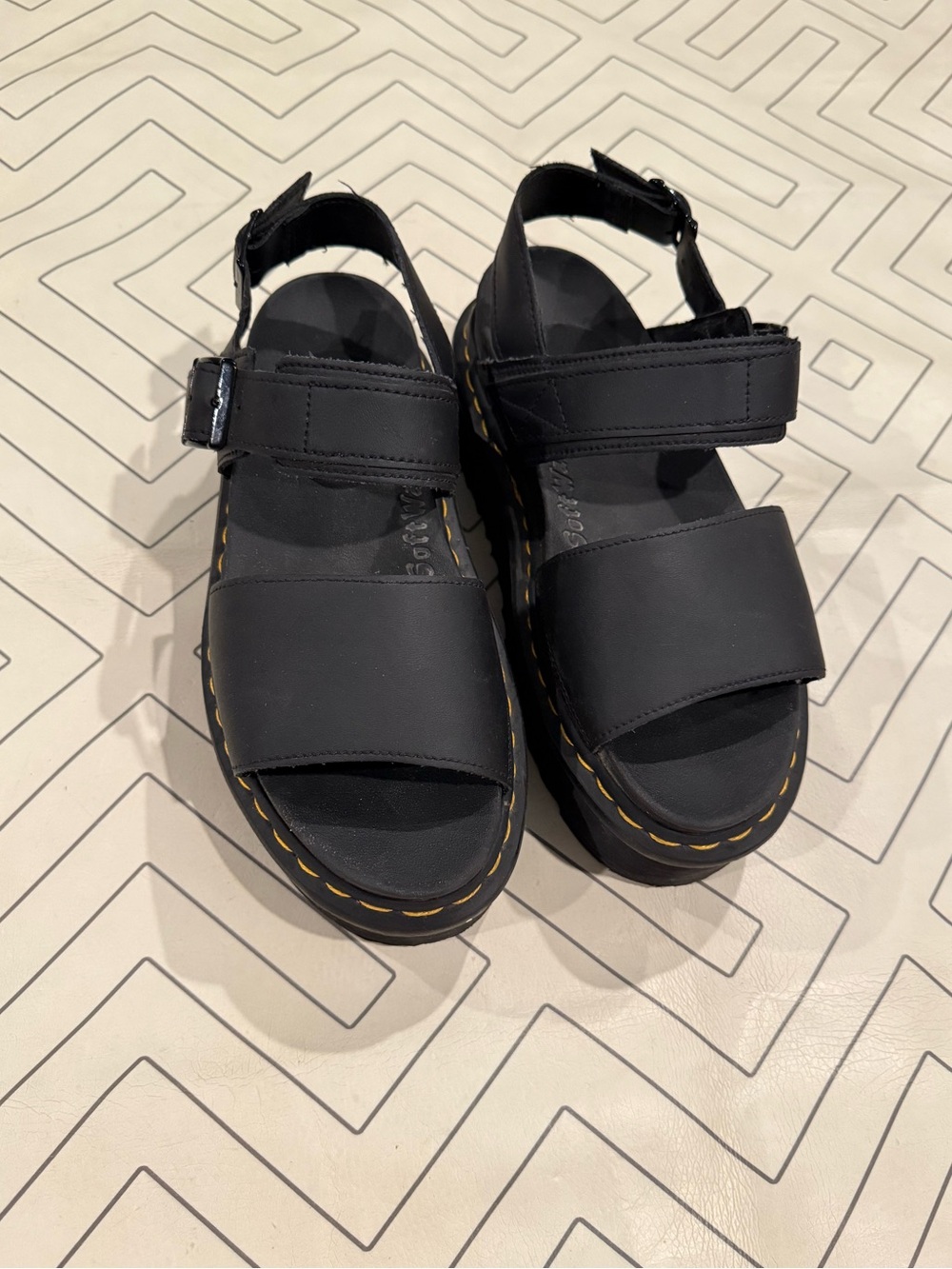 Dr. Martens Black Leather SoftWair Stacked Sandals - Picture 1 of 14